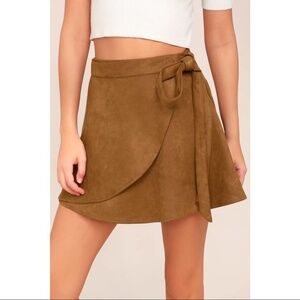 Lulu’s Wrap To It Tan Suede Mini Skirt